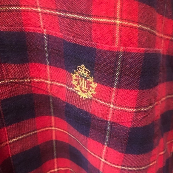 Lauren Ralph Lauren LRL Plaid LS Button Down Shirt Red Black Chest Crest Country - Picture 5 of 8
